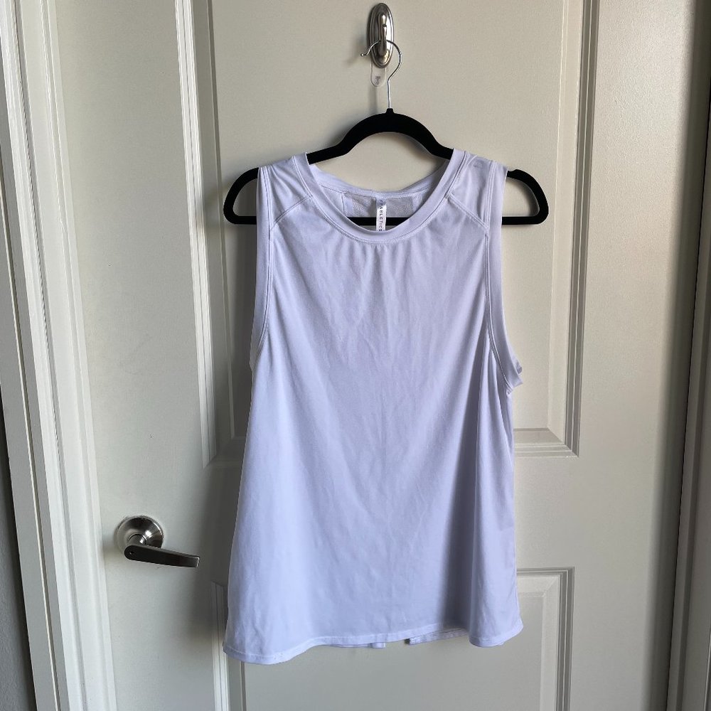 White Fabletics Open Back Tie Workout Tank (Large)